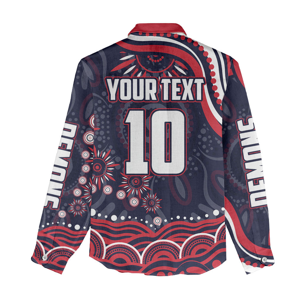 Personalized Melbourne Demons Mascot Women Casual Shirt Aboriginal Dot Art - Dreamtime Football Mascot