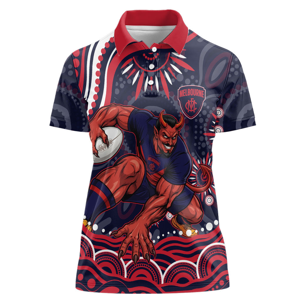 Personalized Melbourne Demons Mascot Women Polo Shirt Aboriginal Dot Art - Dreamtime Football Mascot