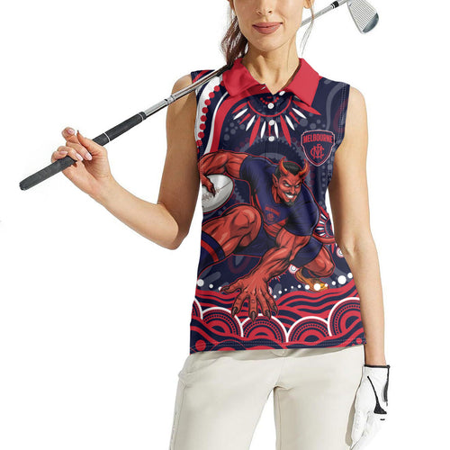 Personalized Melbourne Demons Mascot Women Sleeveless Polo Shirt Aboriginal Dot Art - Dreamtime Football Mascot
