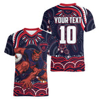 Personalized Melbourne Demons Mascot Women V-Neck T-Shirt Aboriginal Dot Art - Dreamtime Football Mascot