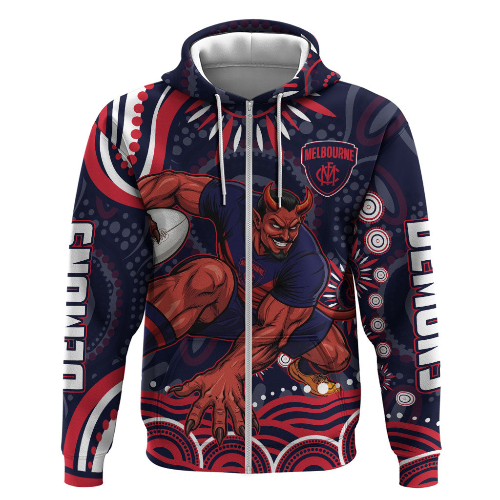 Personalized Melbourne Demons Mascot Zip Hoodie Aboriginal Dot Art - Dreamtime Football Mascot