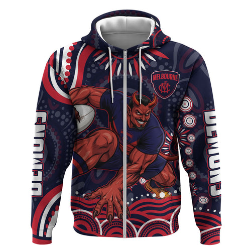 Personalized Melbourne Demons Mascot Zip Hoodie Aboriginal Dot Art - Dreamtime Football Mascot