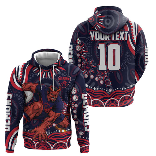 Personalized Melbourne Demons Mascot Zip Hoodie Aboriginal Dot Art - Dreamtime Football Mascot