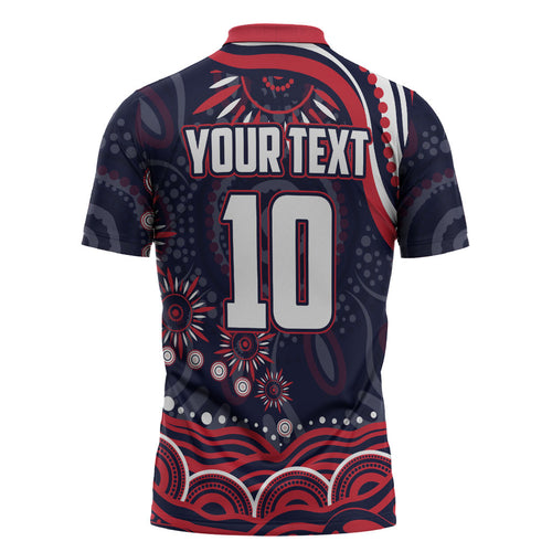 Personalized Melbourne Demons Mascot Zipper Polo Shirt Aboriginal Dot Art - Dreamtime Football Mascot