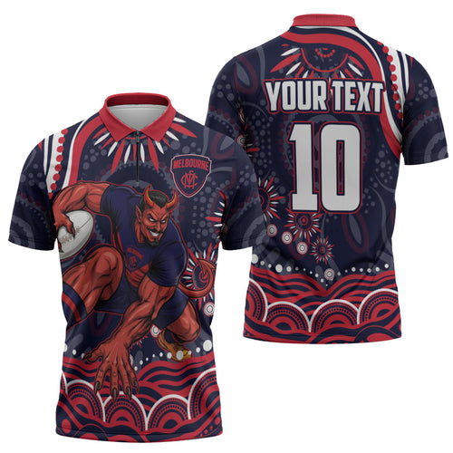 Personalized Melbourne Demons Mascot Zipper Polo Shirt Aboriginal Dot Art - Dreamtime Football Mascot