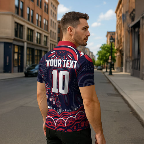 Personalized Melbourne Demons Mascot Zipper Polo Shirt Aboriginal Dot Art - Dreamtime Football Mascot