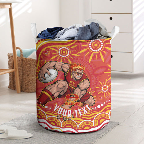 Personalized Gold Coast Suns Mascot Laundry Basket Aboriginal Dot Art - Dreamtime Football Mascot