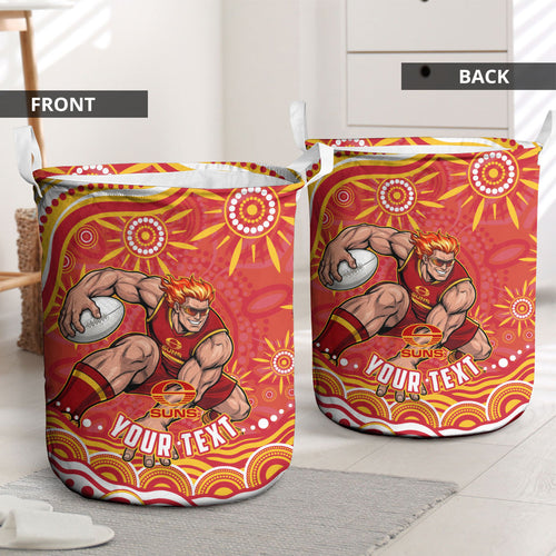 Personalized Gold Coast Suns Mascot Laundry Basket Aboriginal Dot Art - Dreamtime Football Mascot