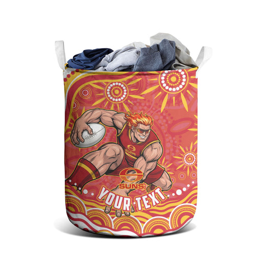 Personalized Gold Coast Suns Mascot Laundry Basket Aboriginal Dot Art - Dreamtime Football Mascot