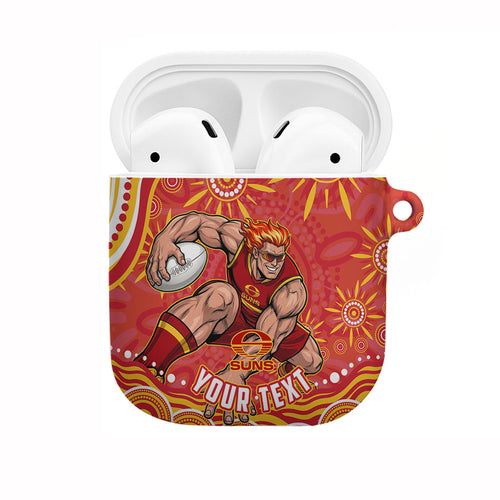 Personalized Gold Coast Suns Mascot AirPods Case Aboriginal Dot Art - Dreamtime Football Mascot