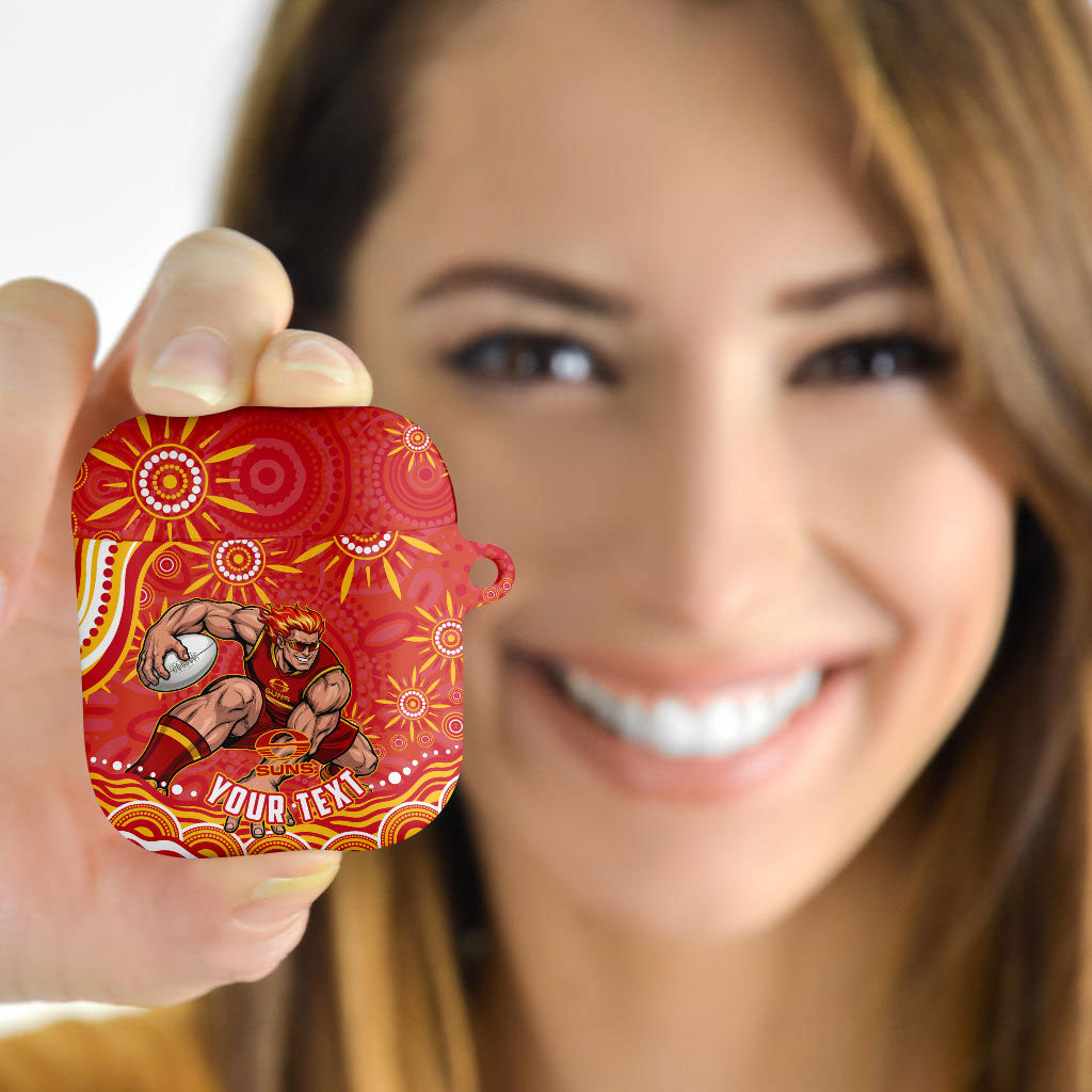 Personalized Gold Coast Suns Mascot AirPods Case Aboriginal Dot Art - Dreamtime Football Mascot
