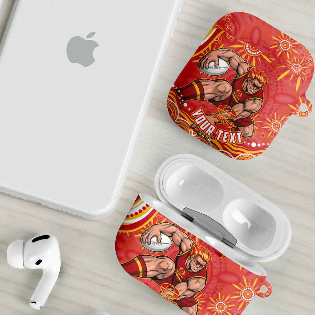 Personalized Gold Coast Suns Mascot AirPods Case Aboriginal Dot Art - Dreamtime Football Mascot