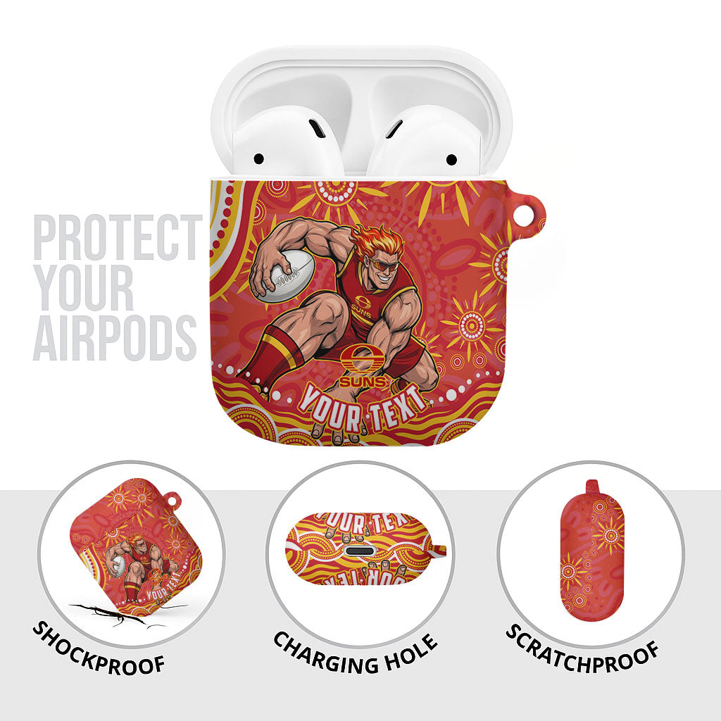 Personalized Gold Coast Suns Mascot AirPods Case Aboriginal Dot Art - Dreamtime Football Mascot