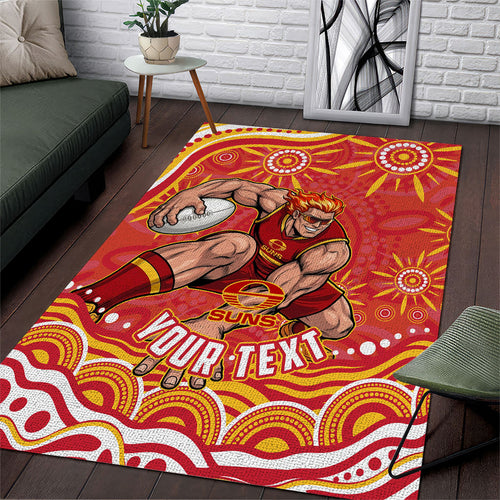 Personalized Gold Coast Suns Mascot Area Rug Aboriginal Dot Art - Dreamtime Football Mascot