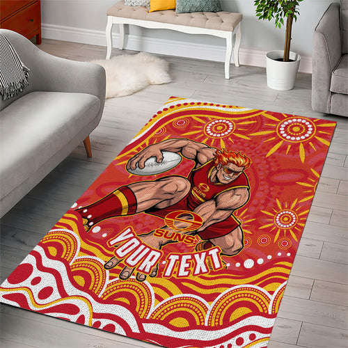 Personalized Gold Coast Suns Mascot Area Rug Aboriginal Dot Art - Dreamtime Football Mascot