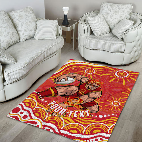 Personalized Gold Coast Suns Mascot Area Rug Aboriginal Dot Art - Dreamtime Football Mascot