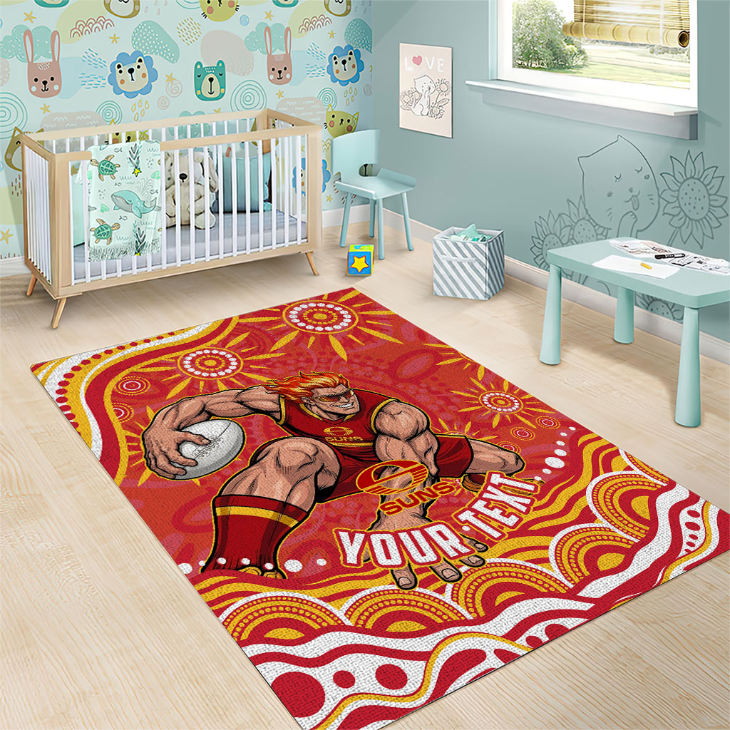 Personalized Gold Coast Suns Mascot Area Rug Aboriginal Dot Art - Dreamtime Football Mascot