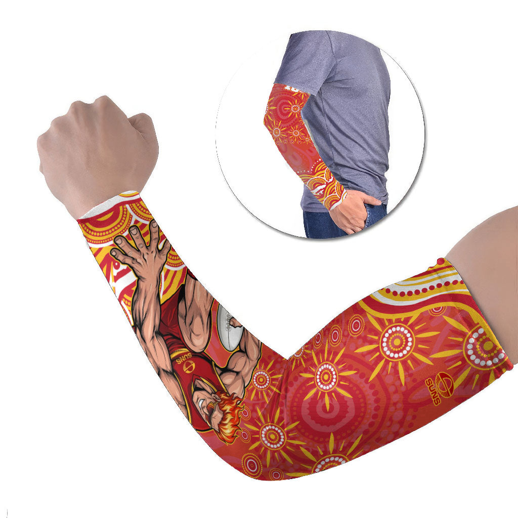 Personalized Gold Coast Suns Mascot Arm Sleeves Aboriginal Dot Art - Dreamtime Football Mascot