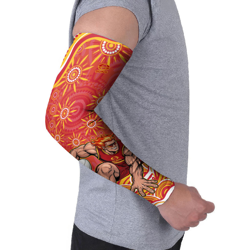 Personalized Gold Coast Suns Mascot Arm Sleeves Aboriginal Dot Art - Dreamtime Football Mascot