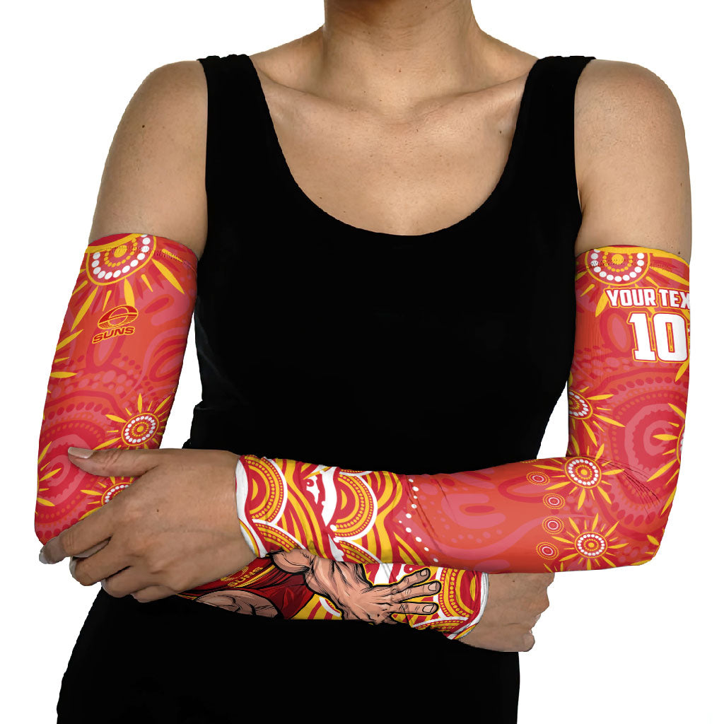 Personalized Gold Coast Suns Mascot Arm Sleeves Aboriginal Dot Art - Dreamtime Football Mascot