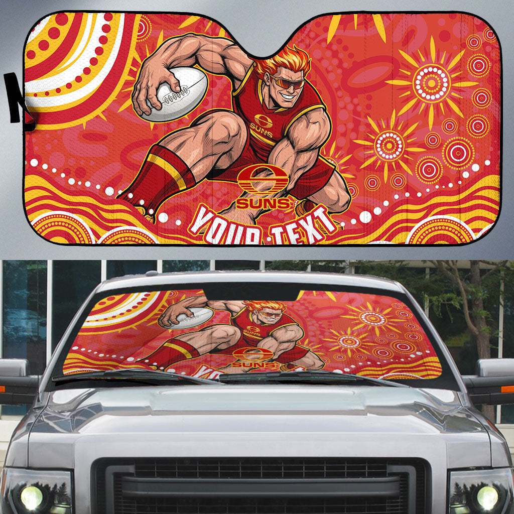 Personalized Gold Coast Suns Mascot Auto Sun Shade Aboriginal Dot Art - Dreamtime Football Mascot