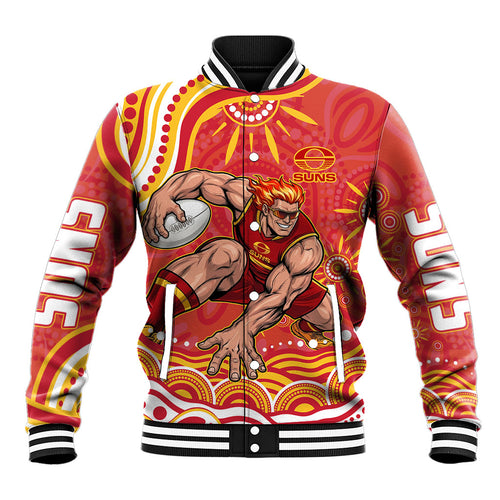 Personalized Gold Coast Suns Mascot Baseball Jacket Aboriginal Dot Art - Dreamtime Football Mascot