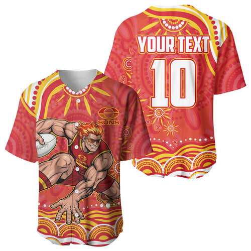 Personalized Gold Coast Suns Mascot Baseball Jersey Aboriginal Dot Art - Dreamtime Football Mascot