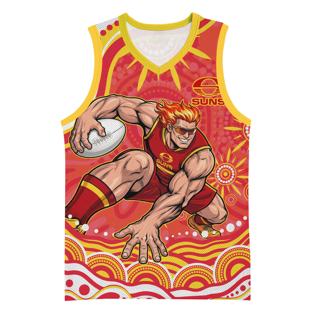 Personalized Gold Coast Suns Mascot Basketball Jersey Aboriginal Dot Art - Dreamtime Football Mascot