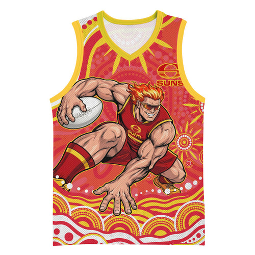 Personalized Gold Coast Suns Mascot Basketball Jersey Aboriginal Dot Art - Dreamtime Football Mascot