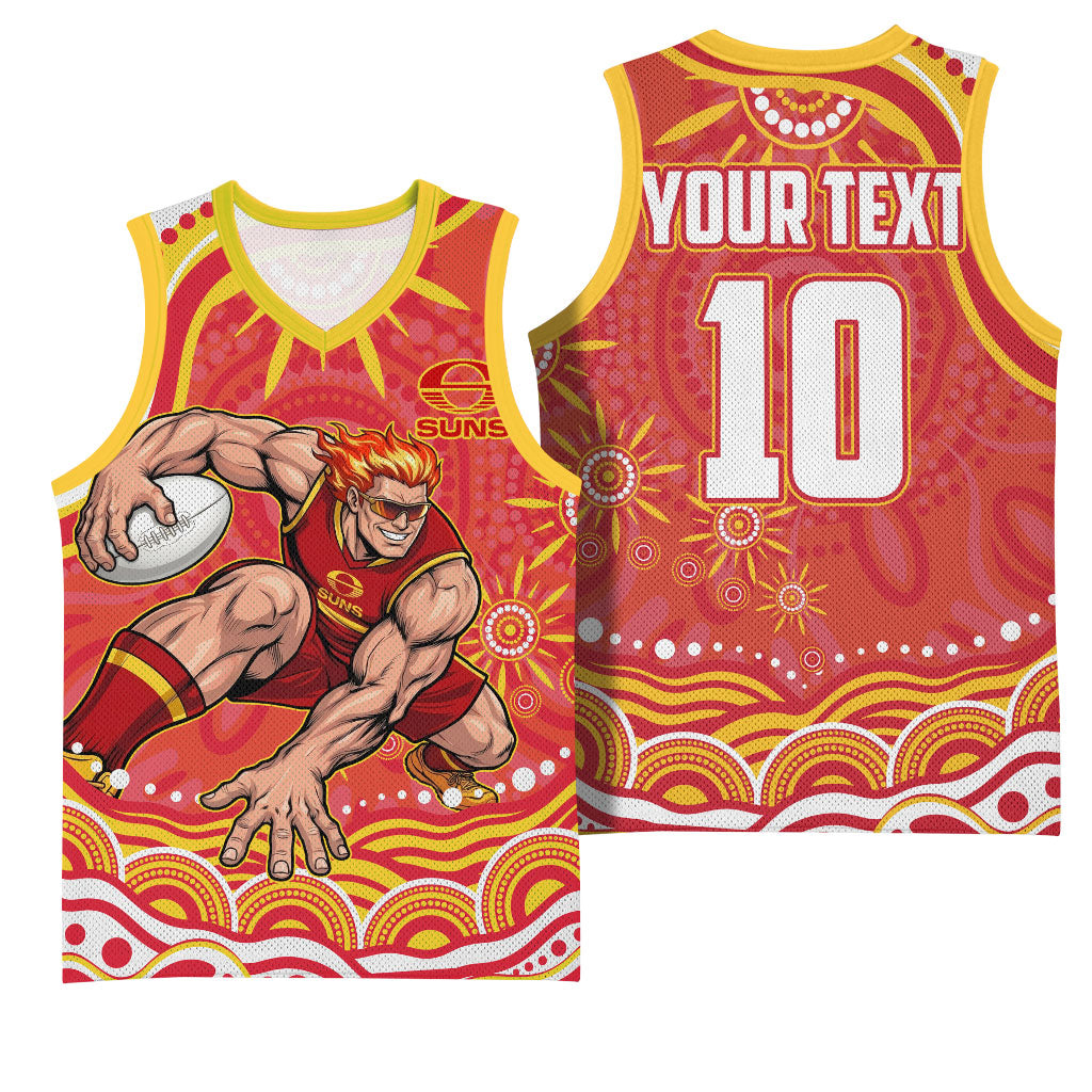 Personalized Gold Coast Suns Mascot Basketball Jersey Aboriginal Dot Art - Dreamtime Football Mascot