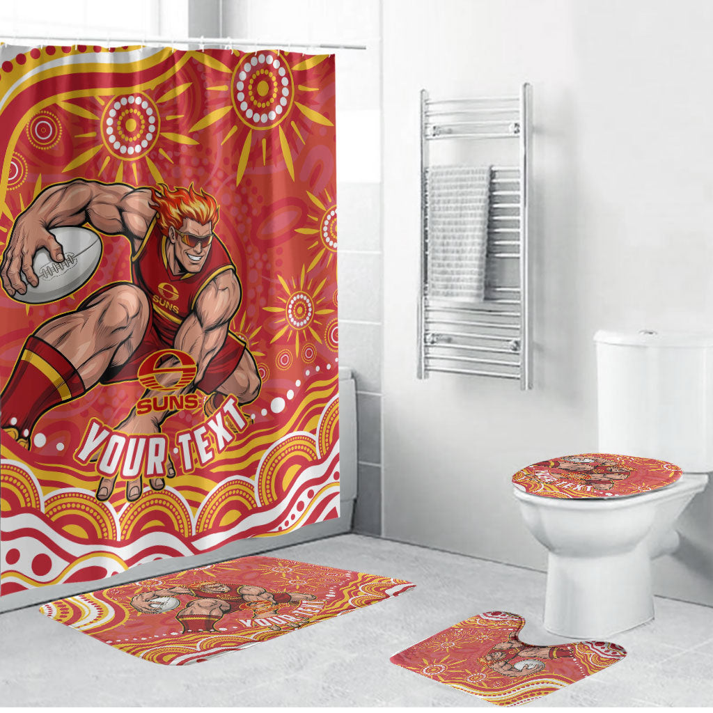 Personalized Gold Coast Suns Mascot Bathroom Set Aboriginal Dot Art - Dreamtime Football Mascot
