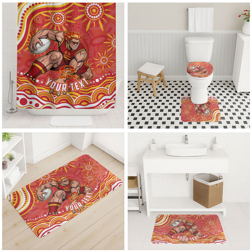 Personalized Gold Coast Suns Mascot Bathroom Set Aboriginal Dot Art - Dreamtime Football Mascot