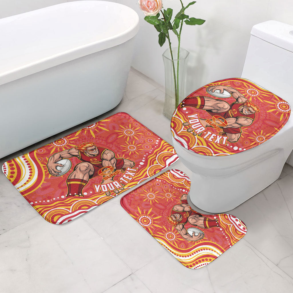 Personalized Gold Coast Suns Mascot Bathroom Set Aboriginal Dot Art - Dreamtime Football Mascot
