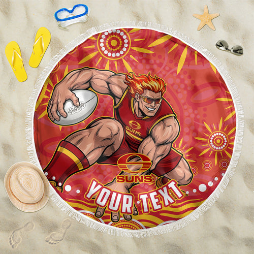 Personalized Gold Coast Suns Mascot Beach Blanket Aboriginal Dot Art - Dreamtime Football Mascot