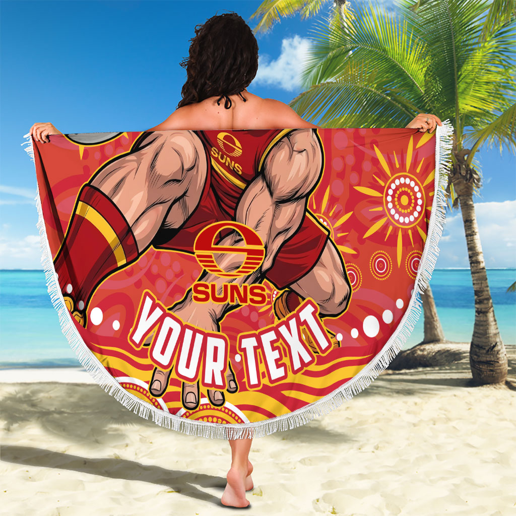 Personalized Gold Coast Suns Mascot Beach Blanket Aboriginal Dot Art - Dreamtime Football Mascot