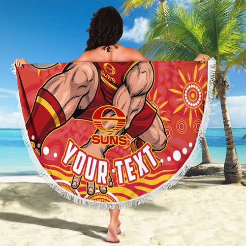 Personalized Gold Coast Suns Mascot Beach Blanket Aboriginal Dot Art - Dreamtime Football Mascot