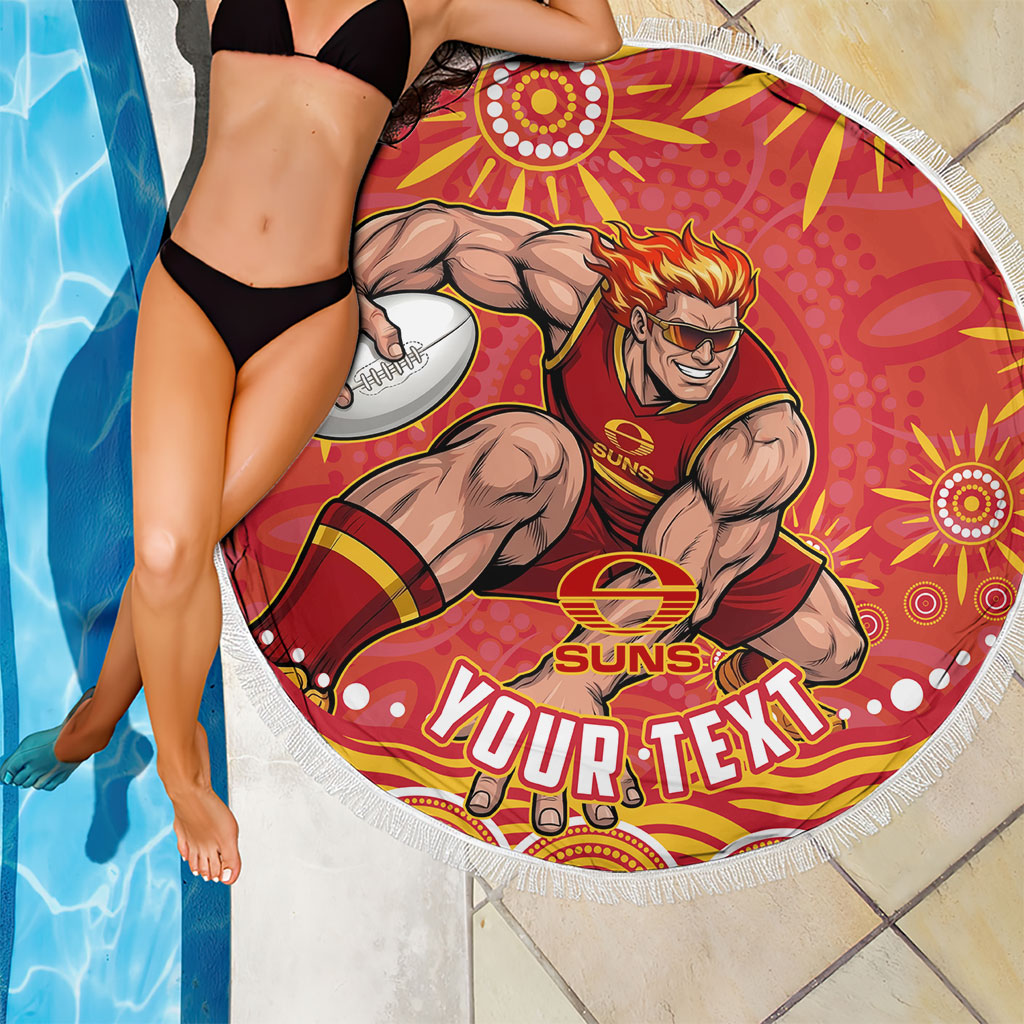 Personalized Gold Coast Suns Mascot Beach Blanket Aboriginal Dot Art - Dreamtime Football Mascot