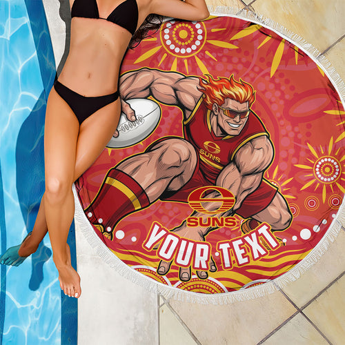 Personalized Gold Coast Suns Mascot Beach Blanket Aboriginal Dot Art - Dreamtime Football Mascot