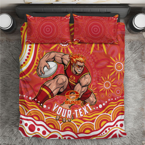 Personalized Gold Coast Suns Mascot Bedding Set Aboriginal Dot Art - Dreamtime Football Mascot