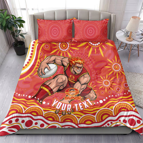 Personalized Gold Coast Suns Mascot Bedding Set Aboriginal Dot Art - Dreamtime Football Mascot