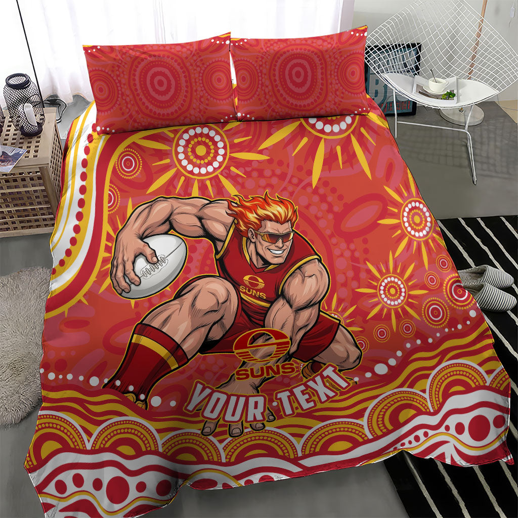 Personalized Gold Coast Suns Mascot Bedding Set Aboriginal Dot Art - Dreamtime Football Mascot