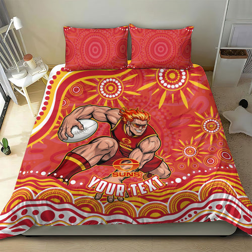 Personalized Gold Coast Suns Mascot Bedding Set Aboriginal Dot Art - Dreamtime Football Mascot