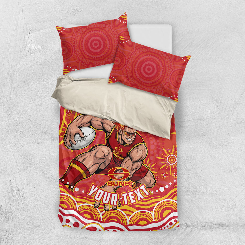 Personalized Gold Coast Suns Mascot Bedding Set Aboriginal Dot Art - Dreamtime Football Mascot