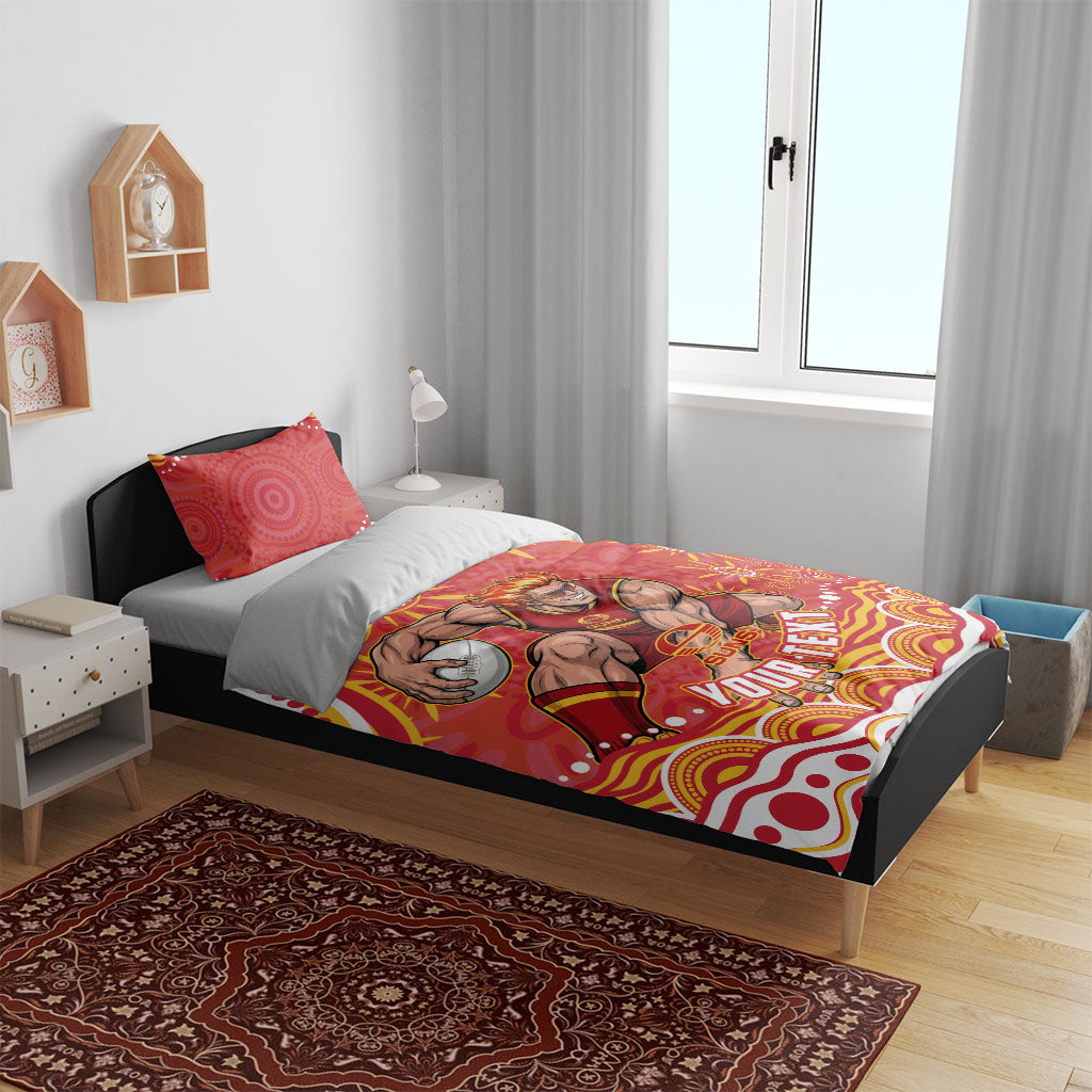 Personalized Gold Coast Suns Mascot Bedding Set Aboriginal Dot Art - Dreamtime Football Mascot