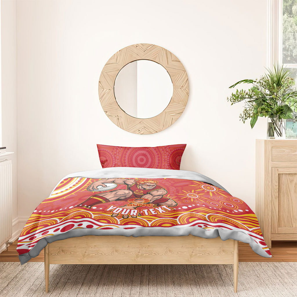 Personalized Gold Coast Suns Mascot Bedding Set Aboriginal Dot Art - Dreamtime Football Mascot