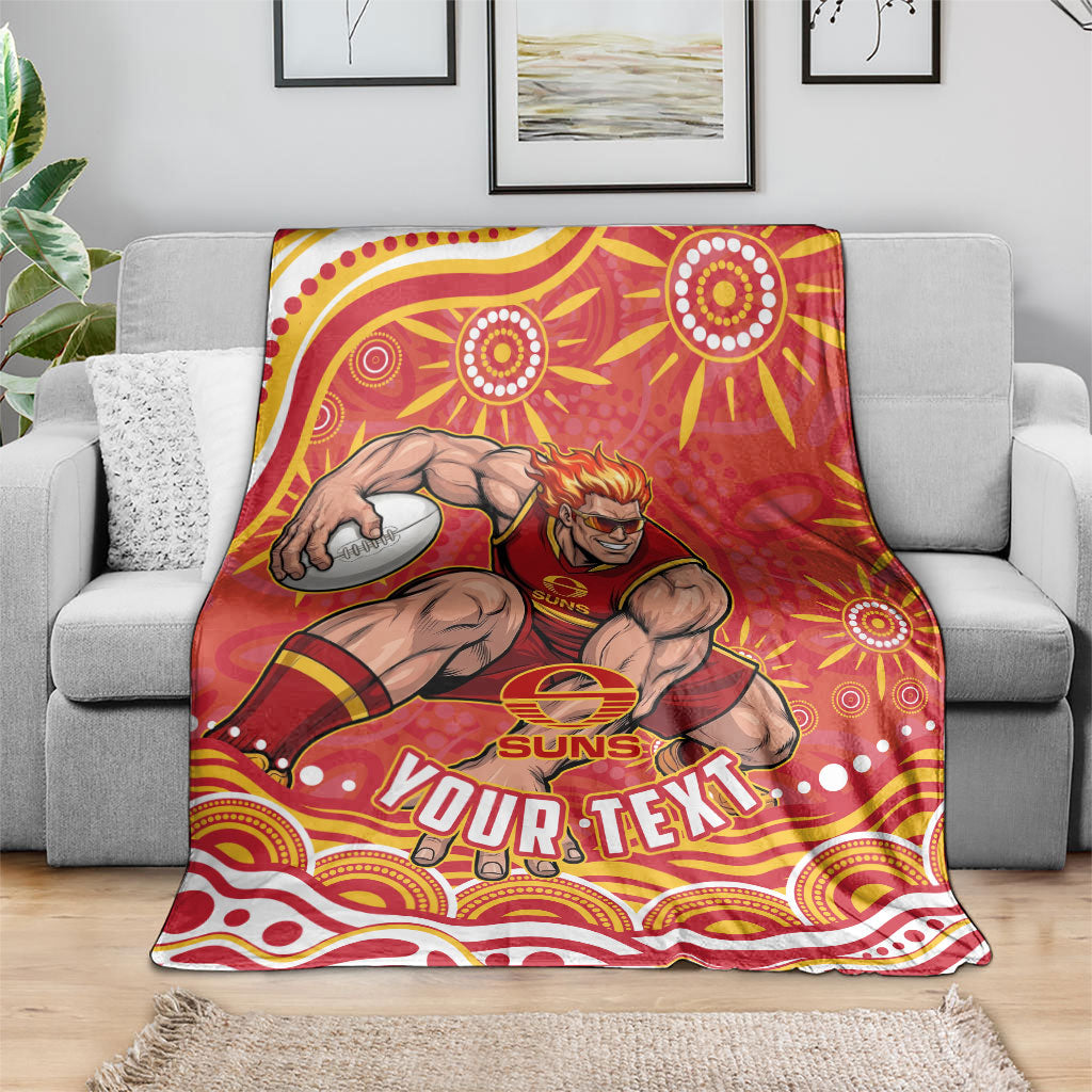 Personalized Gold Coast Suns Mascot Blanket Aboriginal Dot Art - Dreamtime Football Mascot
