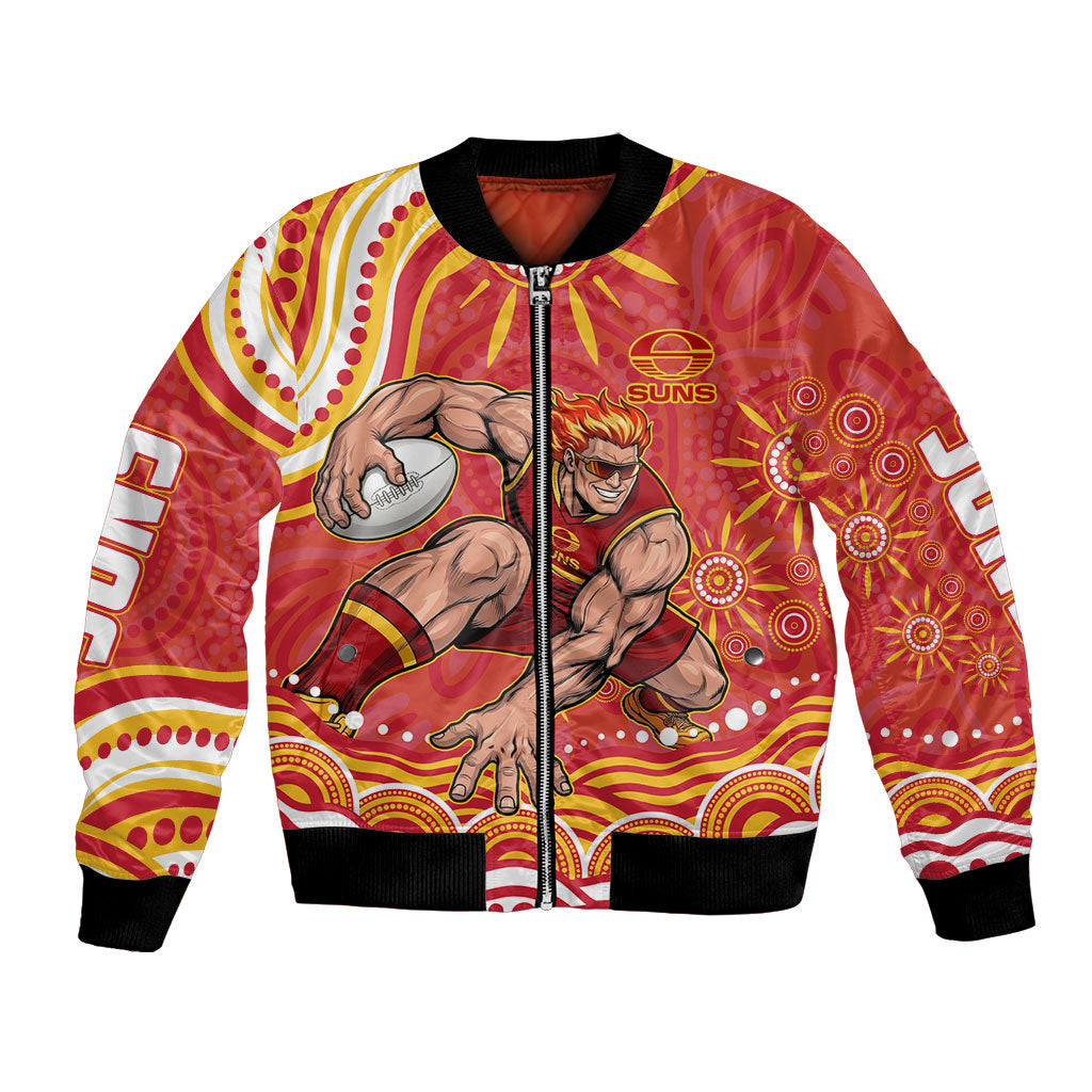 Personalized Gold Coast Suns Mascot Bomber Jacket Aboriginal Dot Art - Dreamtime Football Mascot