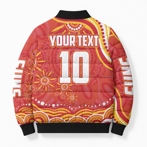 Personalized Gold Coast Suns Mascot Bomber Puffer Jacket Aboriginal Dot Art - Dreamtime Football Mascot
