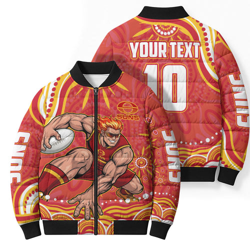 Personalized Gold Coast Suns Mascot Bomber Puffer Jacket Aboriginal Dot Art - Dreamtime Football Mascot