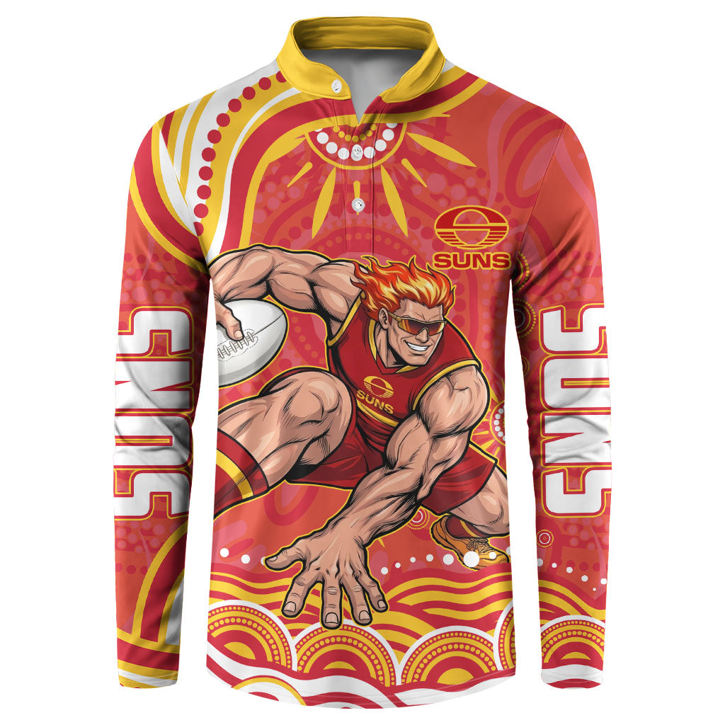 Personalized Gold Coast Suns Mascot Button Sweatshirt Aboriginal Dot Art - Dreamtime Football Mascot